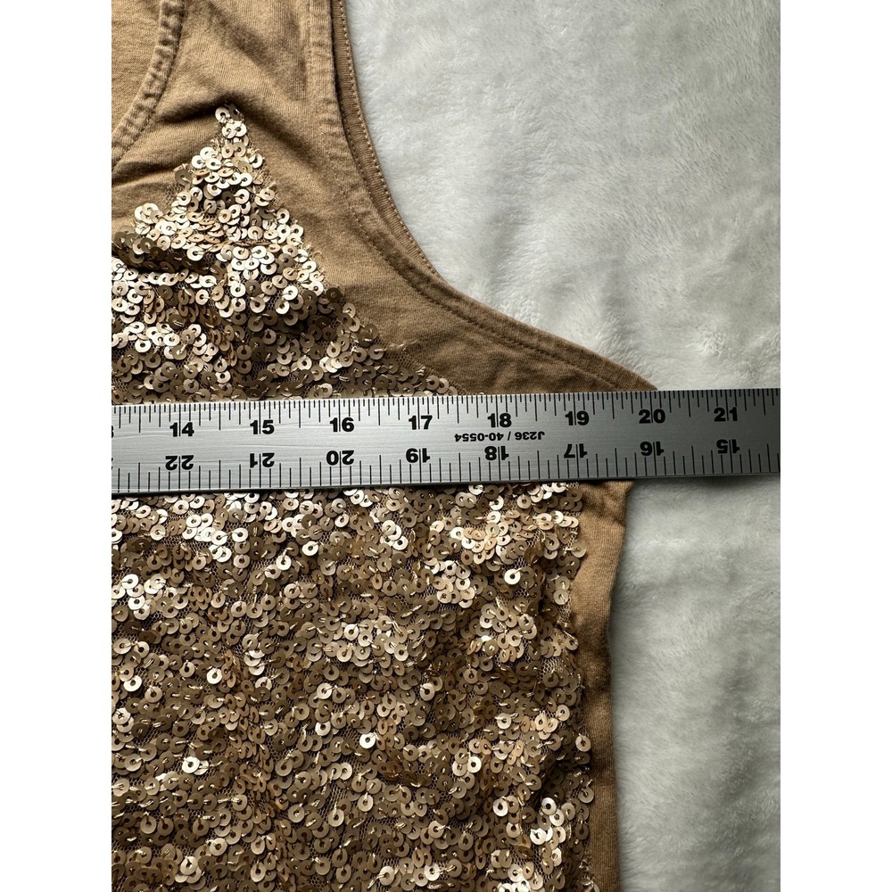 Talbots Woman 2X Champagne Gold Sequin Tank Top Sleeveless Knit Tan Brown-22 - Picture 2 of 11
